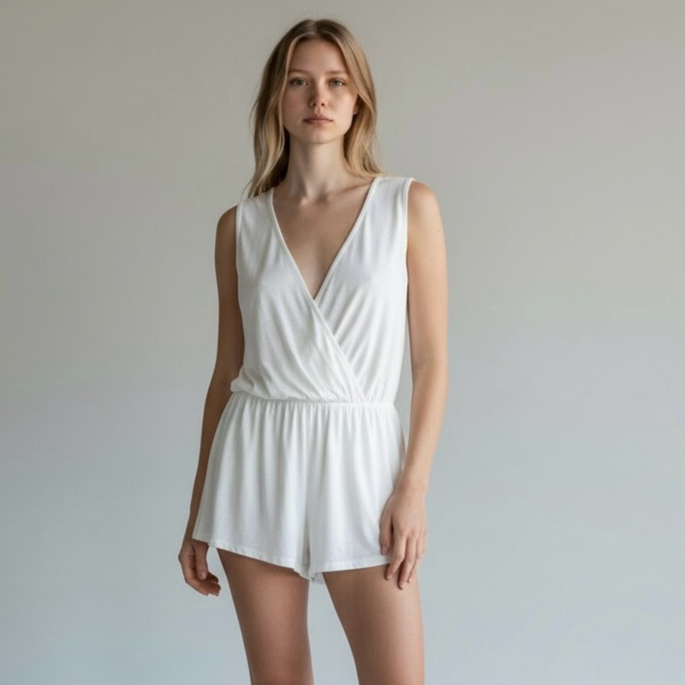 VENUS Sleeveless White Sleeveless‎ Wrap Romper